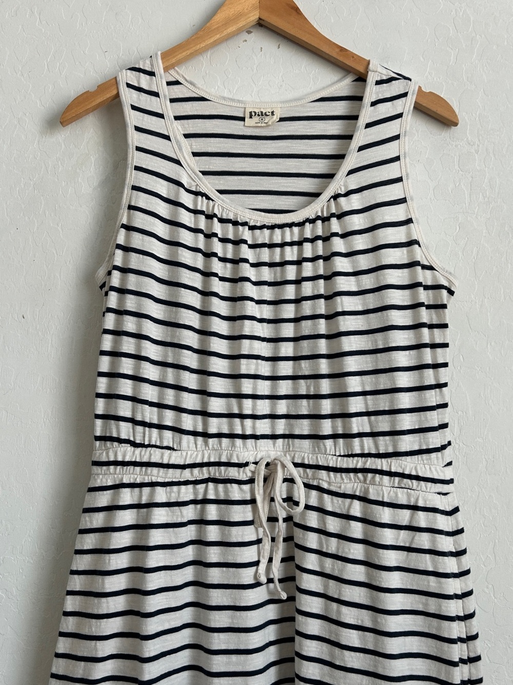 Pact Maxi Dress Medium Slub Cotton Sleeveless Racerback Striped Navy White - Picture 3 of 10